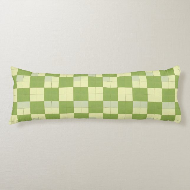 Green and Cream Chequered Tile Pattern Body Pillow (Front)