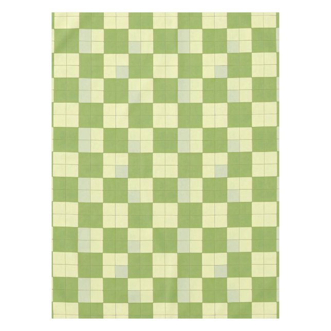 Green and Cream Chequered Tile Pattern Tablecloth (Front)