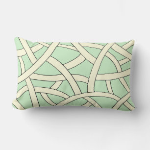 Green and Cream Hand Drawn Fantasy Pattern Lumbar Pillow