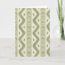 Green and Cream Ikat Greeting Card, Woven Stripe