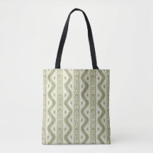 Green and Cream Ikat Tote Bag, Woven Stripe