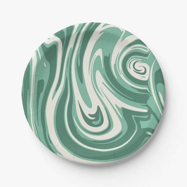 Green and Cream Marble Swirl Paper Plate (Front)