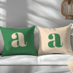 Green and cream retro modern initial  throw pillow<br><div class="desc">Green and cream retro modern monogram minimalist keepsake gift</div>