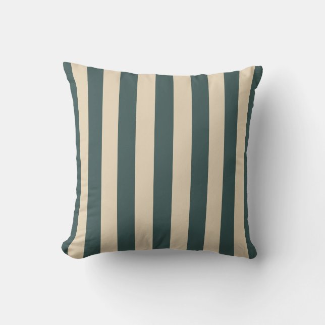 Green And Cream Vertical Stripes Throw Pillow (Front)