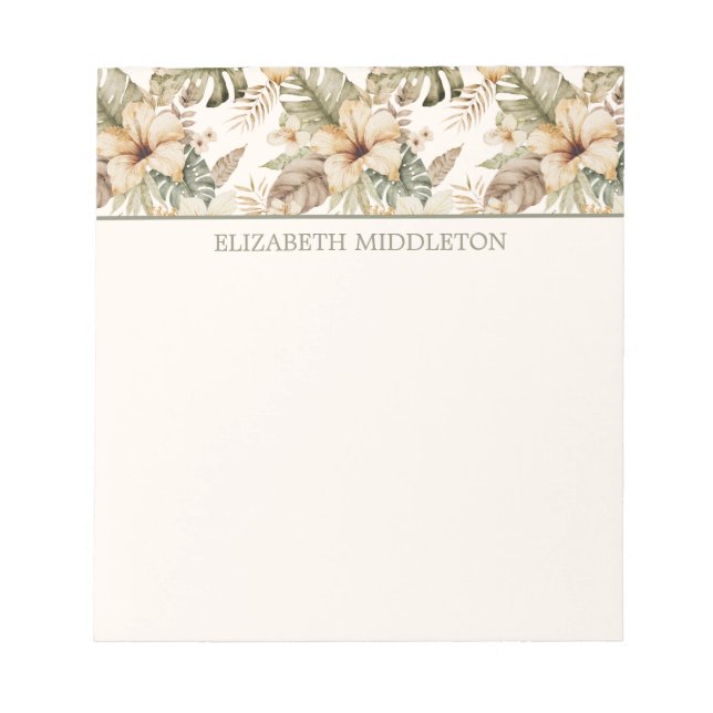 Green and Cream Watercolor Tropical Floral Notepad (Front)
