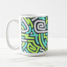 Green and Cyan Neon Squiggle Maze Pattern