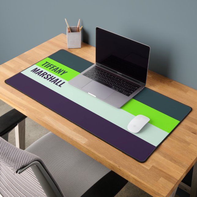 Green and Deep Plum Stripes Pattern  Desk Mat (Office 2)