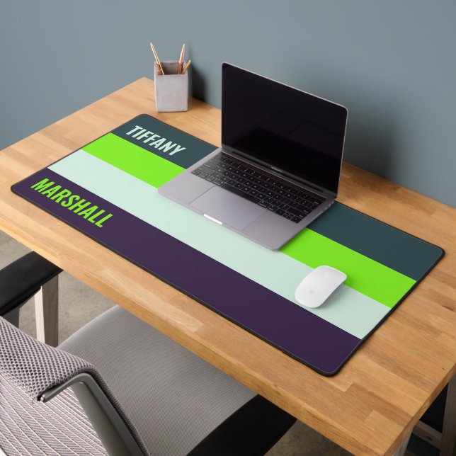 Green and Deep Plum Stripes Pattern Name Desk Mat (Office 2)