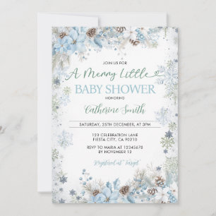 Green and Dusty Blue A Merry Little Baby Shower  Invitation
