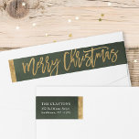 Green and Faux Foil Christmas Return Address Wrap Around Label<br><div class="desc">Custom printed wraparound return address labels to coordinate with our Merriest holiday collection. This elegant design features a hunter green watercolor background with hand-lettered script Merry Christmas typography with faux gold foil accents. Personalize it with your name and return address or other custom text. Use the design tools to change...</div>