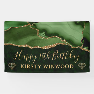 Green and Faux Gold Glitter Agate Marble Sweet 16 Banner