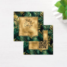 Green and Faux Gold Monstera Leaves Business Card