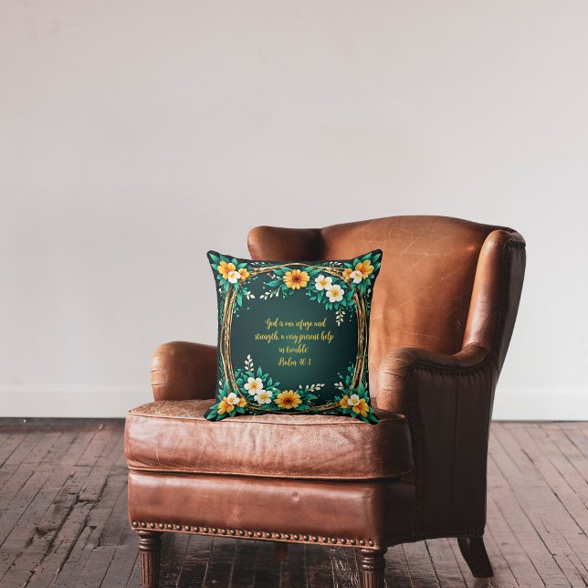 Green and Floral Wreath Customizable Throw Pillow (Creator Uploaded)