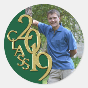Green and Gold 2019 Graduation Class with Photo Classic Round Sticker