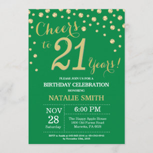 Green and Gold 21st Birthday Diamond Invitation