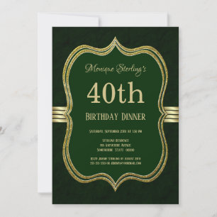 Green and Gold 40th Birthday Dinner Party Invitation