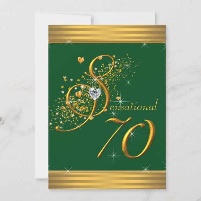 Green and Gold 70e anniversaire Invitations de fêt (Devant)