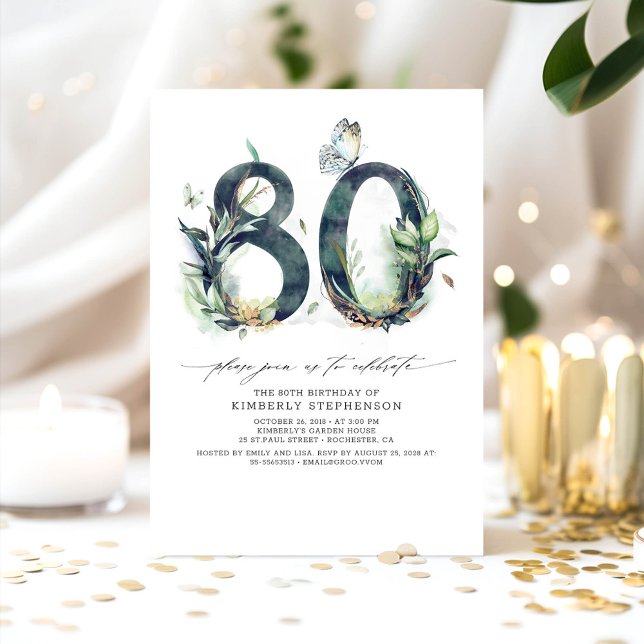 Green and Gold 80e anniversaire Invitation (80th Birthday Invitations)