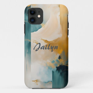 Green and Gold Abstract #5 Personalized iPhone 11 Case