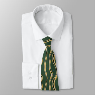 Green and gold abstract wavy vertical stripes pat tie