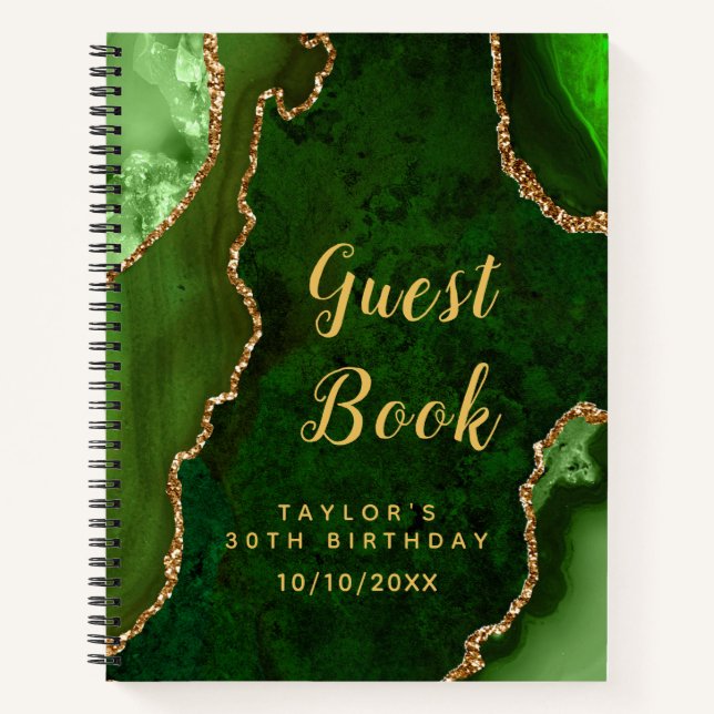 Green and Gold Agate Anniversaire Livre d'or (Devant)