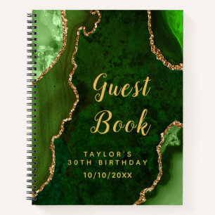 Green and Gold Agate Birthday Guest Book