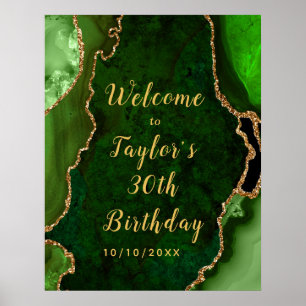 Green and Gold Agate Birthday Welcome Poster