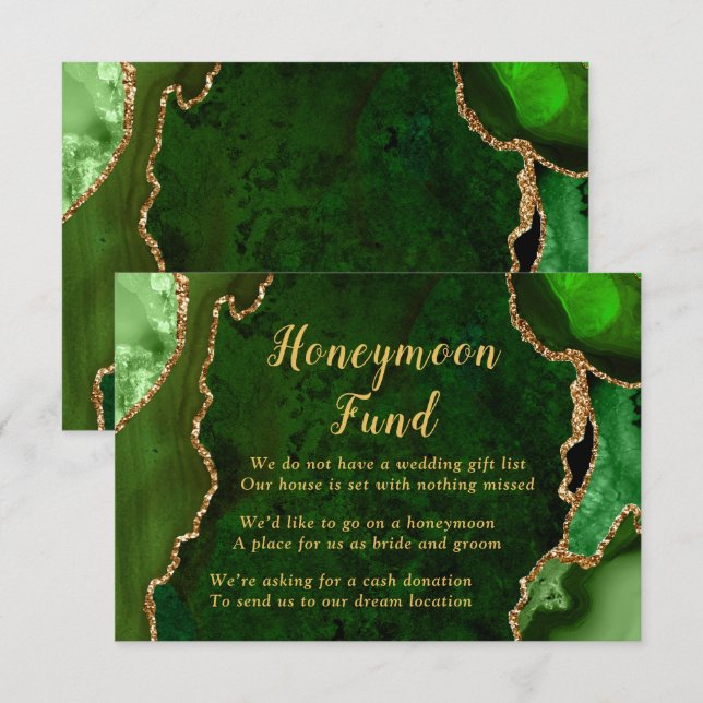 Green and Gold Agate Honeymoon Fund Enclosure Card (Front/Back)