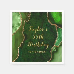 Green and Gold Agate Marble Birthday Napkin
