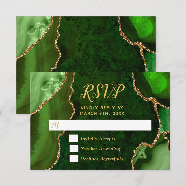 Green and Gold Agate Marble RSVP Card (Front/Back)