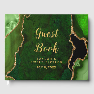 Green and Gold Agate Marble Sweet Sixteen Guest Book