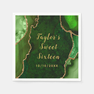 Green and Gold Agate Marble Sweet Sixteen Napkin