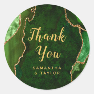 Green and Gold Agate Marble Thank You Wedding Classic Round Sticker