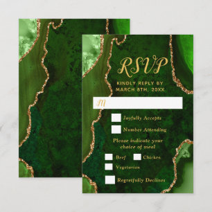 Green and Gold Agate Meal Choice RSVP Card