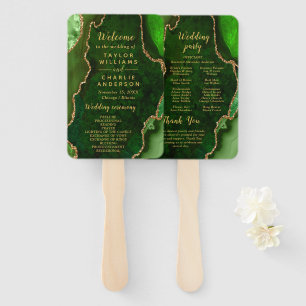 Green and Gold Agate Wedding Program Hand Fan