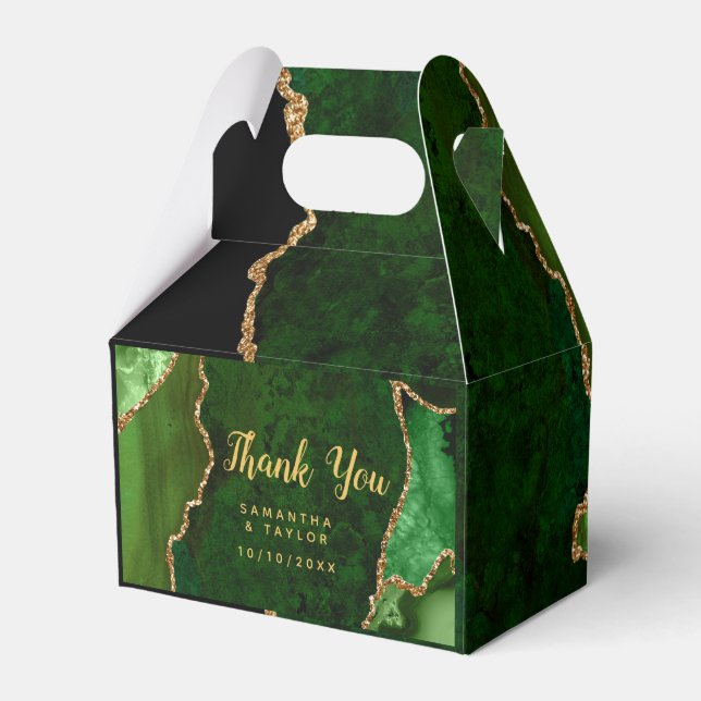 Green and Gold Agate Wedding Thank You Favor Box (Front Side)