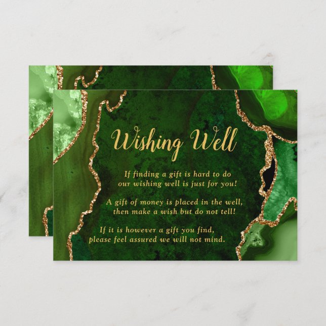 Green and Gold Agate Wedding Wishing Well Enclosure Card (Front/Back)