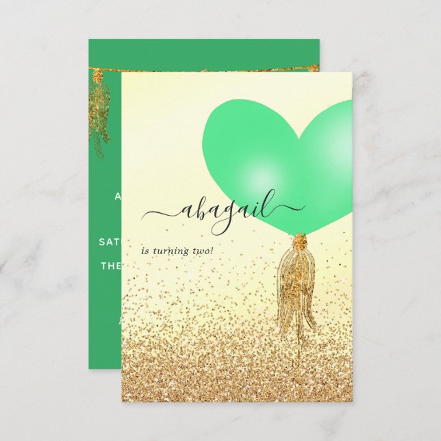 Green and Gold and Pink Birthday Party Invitation (Front/Back)