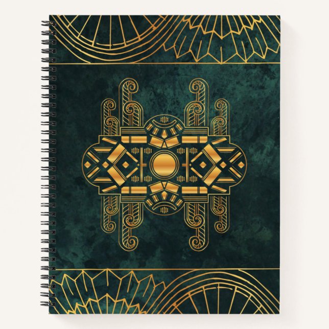 Green and Gold Art Deco  Notebook (Front)