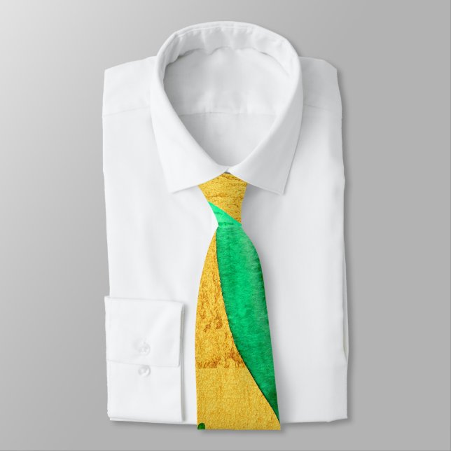 Green and gold arty leaves tie (Tied)