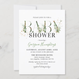 Green and Gold Baby Shower Invitation