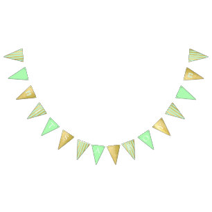 Green and Gold Baby Shower Welcome World Footprint Bunting Flags