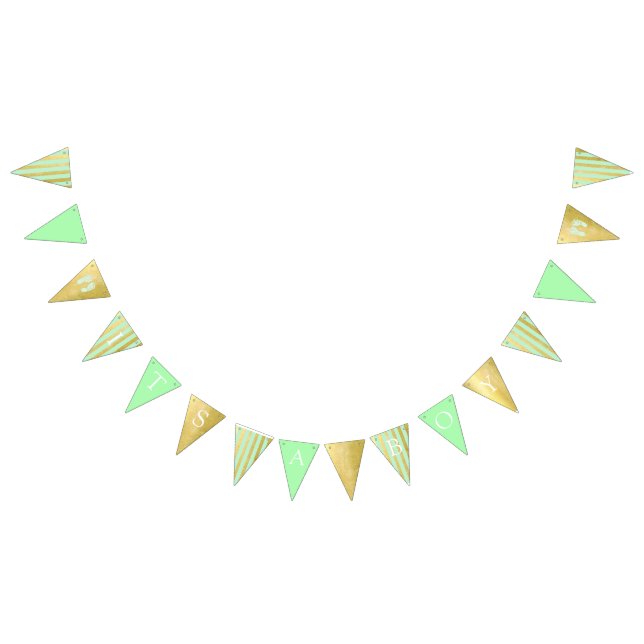 Green and Gold Baby Shower Welcome World Footprint Bunting Flags (All)