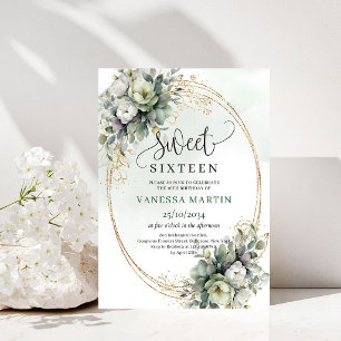 Green And Gold Bohemian Sweet 16 Invitation