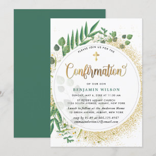 Green And Gold Botanical Confirmation Invitation