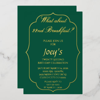 Green and Gold Breakfast Birthday Invitations