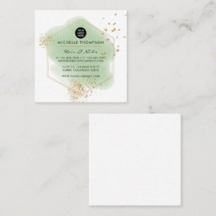 Green and Gold Brushstrokes Square Business Card