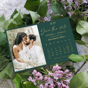 Green and Gold Calendar Wedding Save the date