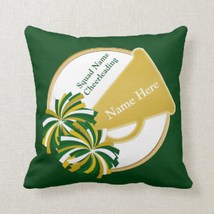 Green and Gold Cheer Gifts for Cheerleaders, Coach Throw Pillow