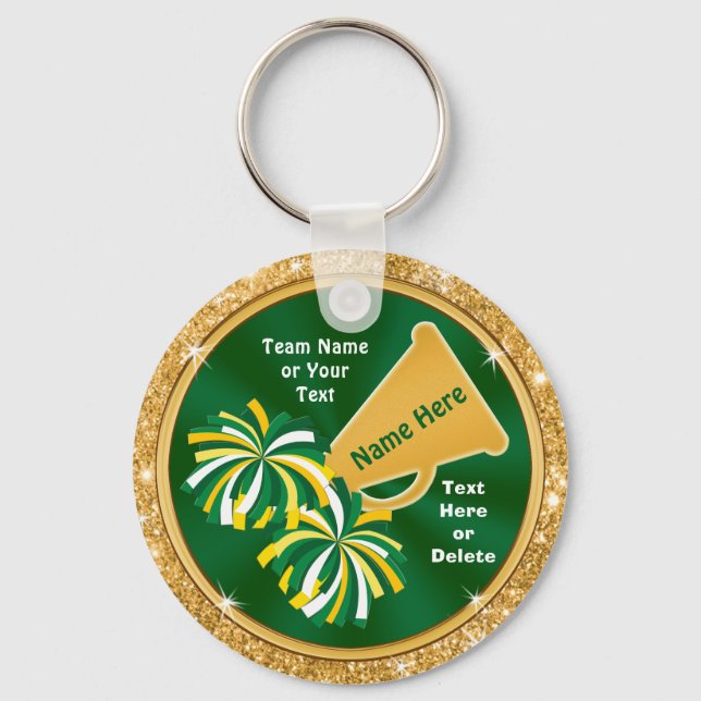 Green and Gold Cheerleader Keychains Personalized (Front)